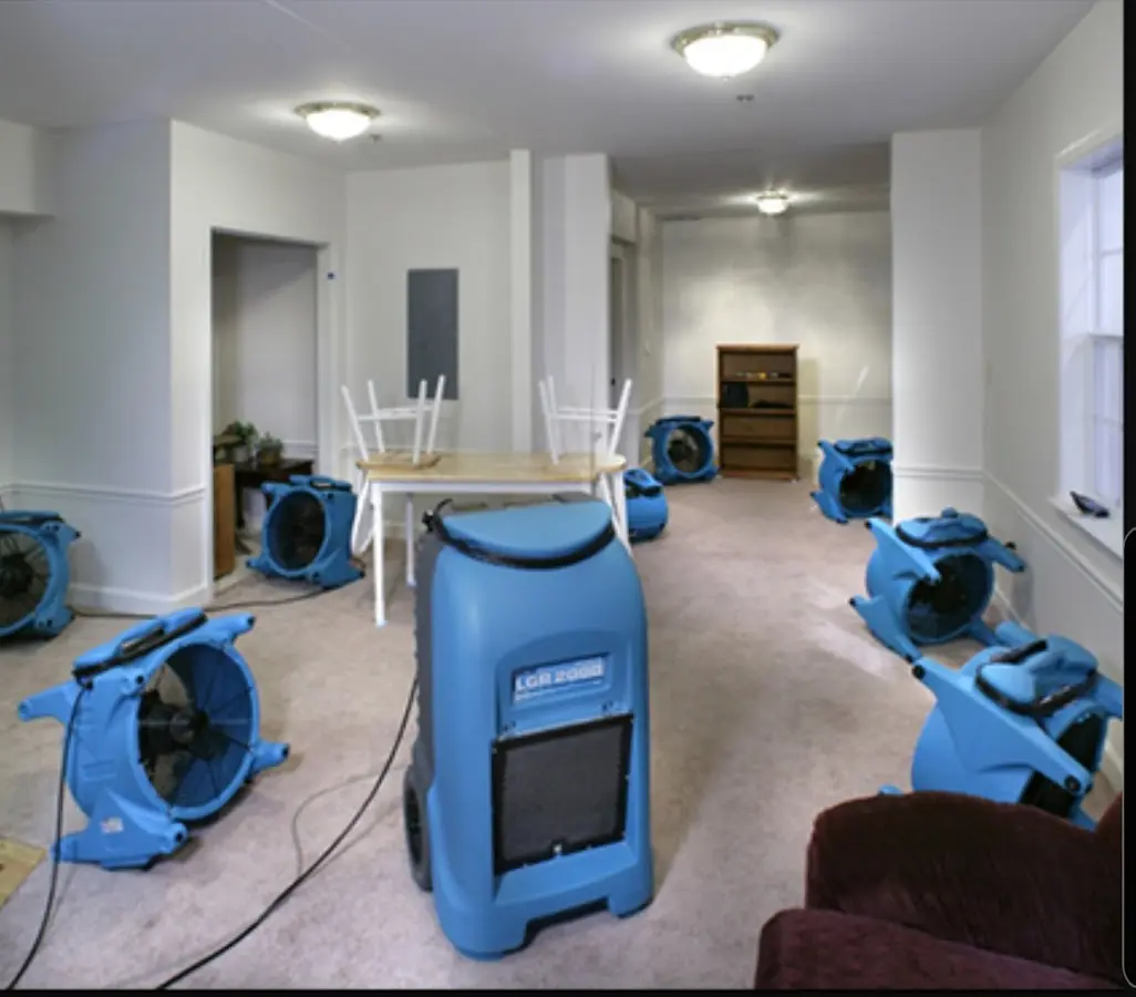 Air movers and dehumidifier setup for Water Extraction & Removal in Hannibal